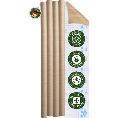 Klebefolie Klebefolie Möbel – Möbelfolie selbstklebend Holzoptik Ahorn 8er Set, 8 x 45 x 200 cm, zuschneidbar, rückstandsfrei entfernbar – Veluxis