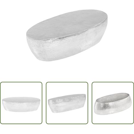 Table d'appoint - Table basse martelée Argenté 100x50x28 cm Aluminium (1/5)