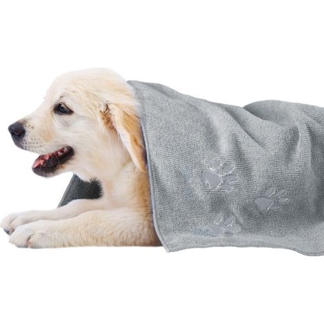 Serviette microfibre super absorbante, grise, 50 x 80 cm, pour chien. - animallparadise (1/4)
