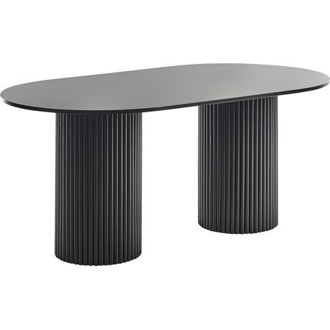 Tavolo da pranzo rustico da cucina Piano ovale Gambe in legno di gomma 180 x 100 cm Nero Sheridan