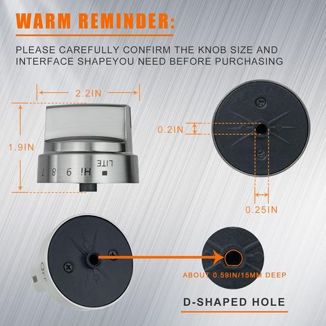 Bouton de cuisinière à gaz en acier inoxydable lot de 5 (1/4)