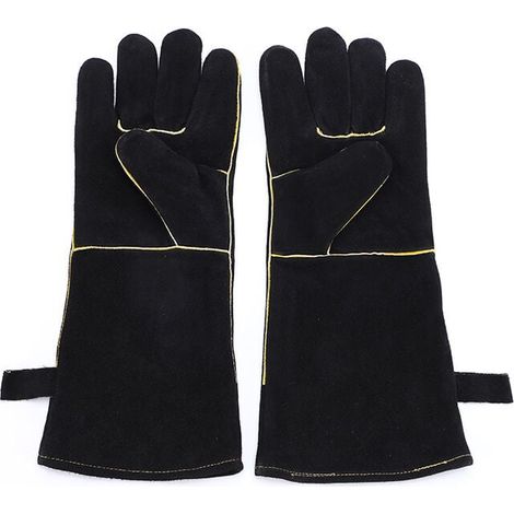 Extrem hitze- und feuerbeständige Handschuhe, Lederhandschuhe mit Kevlar-Nähten, perfekt für Kamin, Herd, Ofen, Grill, Schweißen, BBQ, MIG, Topflappen, (1/5)