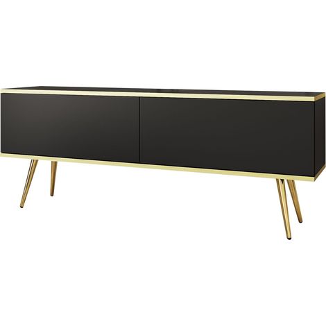 Meuble TV Banff RTV135 - Noir - Pieds Dorés - Largeur 135 cm, Hauteur 53 cm, Profondeur 32 cm (1/3)