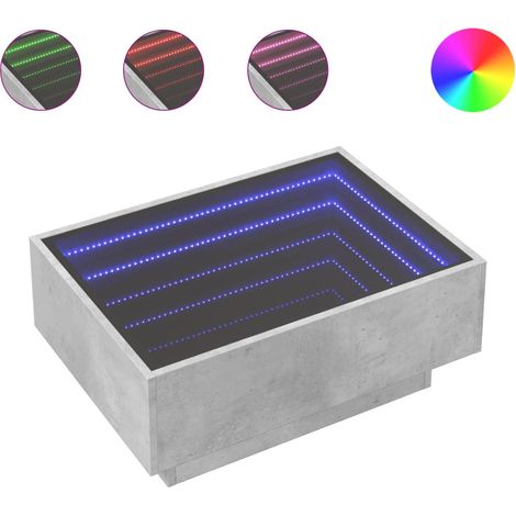 Mesa de centro de salón de diseño moderno con LED 70 x 50 x 30 cm madera de ingeniería gris y cristal DEC037428