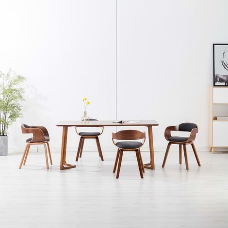 Chaises de salle à manger 4 pcs Gris foncé Tissu et bois courbé (1/5)