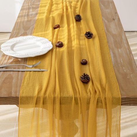 Chemin de table rustique en mousseline dorée (6 pièces) - 3 m (120 pouces) (1/5)