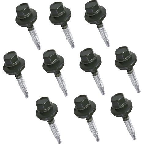 C57210 - Lot de 10 Vis autoperceuse métal sur bois Ø4.8x35 mm + rondelle d'étanchéité EPDM - peint en couleur gris anthracite RAL 7016 - empreinte de la tête 8 mm hexagonale - en acier (1/5)