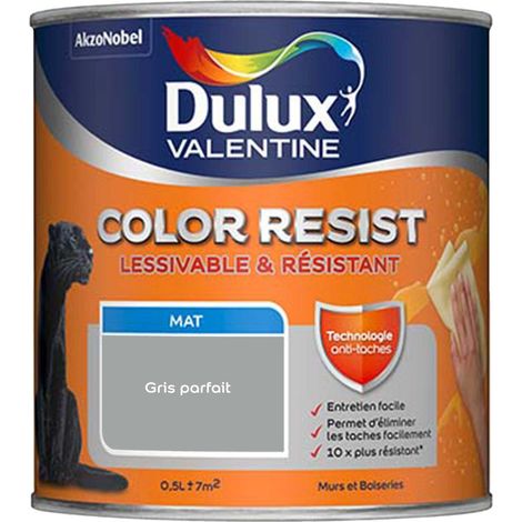 Peinture bicouche intérieure Color Resist Murs et Boiseries Mat Gris Parfait 0,5 L - Dulux Valentine