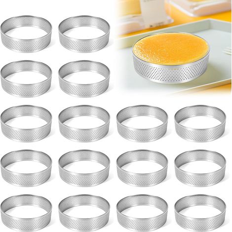 16 Pieces 8 cm Stainless Steel Pastry Rings Perforated for Mousses, Dessert, Pie and Mini Cakes (1/5)