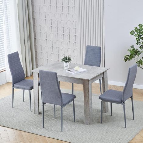 Dining Room Set, Beton Grey Dining Table with Chairs, 110x70 cm Table and Chairs for Living Room Home Kitchen (Table with 4 Chairs, Grey Linen)