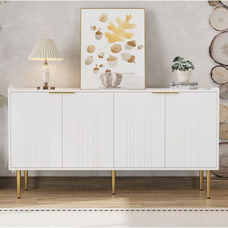 MEUBLIV Aparador 140x38x75 cm natural - 4 puertas, almacenaje regulable, 2 bultos (1/5)