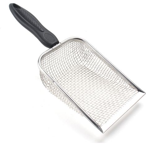 Paletta per lettiera per gatti in acciaio inossidabile, manico lungo, paletta profonda per lettiera, paletta per escrementi di gattini (foro: 3,8 mm/paletta per lettiera standard)