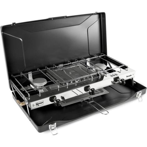 Fornello a gas - KAMPA - 2 fuochi e 1 grill - Nero