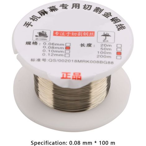 Fil de coupe en molybdène de 100 m pour la réparation de séparateurs d'écrans LCD (0,08 mm x 100 m)