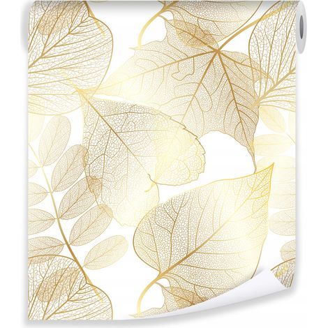 Papier peint feuilles dorées déco murale élégante chambre salon – rouleau 0,5 x 10 m intissé Wallarena