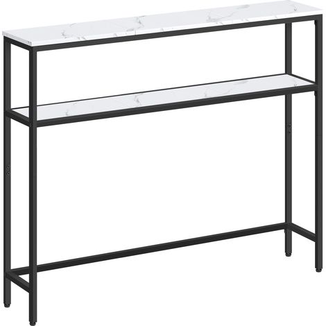 Vasagle – Console pour couloir – Table d’appoint 2 niveaux 20 x 100 x 80 cm – Panneaux d’aggloméré et acier – Blanc marbré et noir d'encre