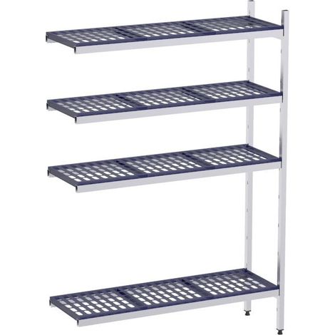 Rayonnage en Inox d'Angle avec Clayettes 4 Niveaux en Polypropylène Profondeur 400mm et L.630 à 1860mm - Distform