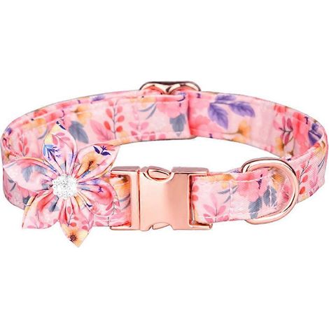 Halsband mit Blumenmuster für Hündinnen, abnehmbare Blume, Haustierhalsband, rosa, Größe L.