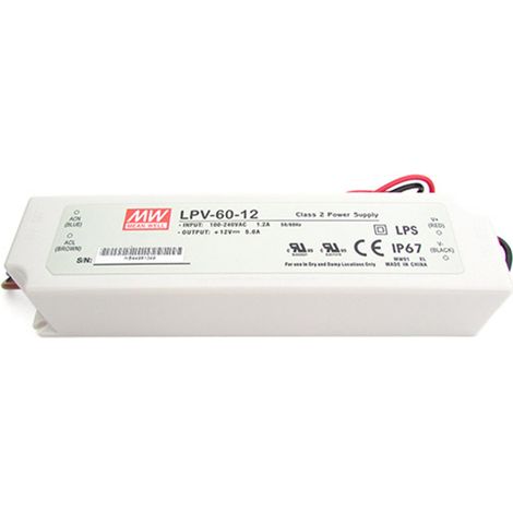 Alimentatore Trasformatore CV MW MEAN WELL Impermeabile IP67 12V 60W 5A LPV-60-12 Input 220V e 110V (1/3)
