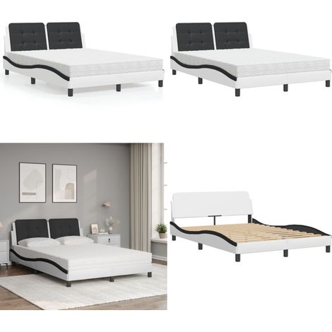 Lit avec matelas blanc et noir 140x200 cm similicuir - Lit Double - Lit Plateforme - Matelas Inclus - Literie - Meuble Design - Home & Living (1/5)