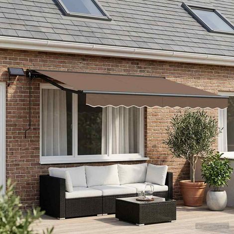 Store Banne Rétractable Manuel avec LED Semi-Coffre Polyester Taupe et Anthracite 3 x 2,5 m - PANGIVO (1/5)