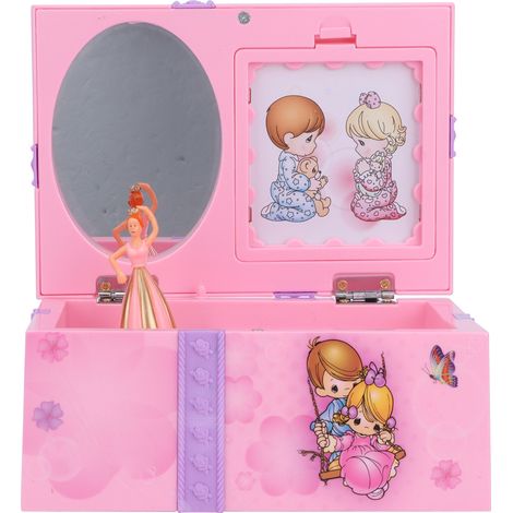 Boîte à bijoux musicale rotative avec ballerine et nœud violet, idéale pour ranger accessoires et cadeaux. (1/5)