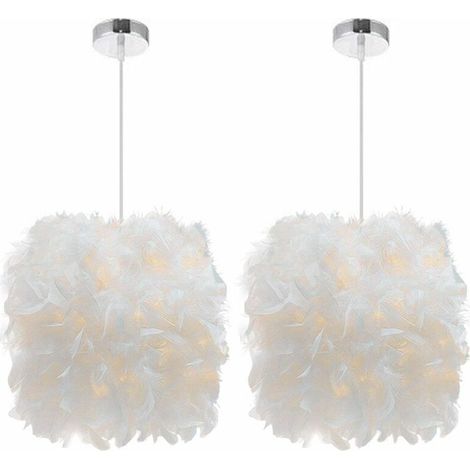 Lot de 2 Suspension Luminaire en Plumes Blanche 22cm Lustre Suspension Abat-jour E27 Lampe de Plafon pour Chambre, Salon, Salle à Manger, Restaurant, Décoration BLOW (1/5)