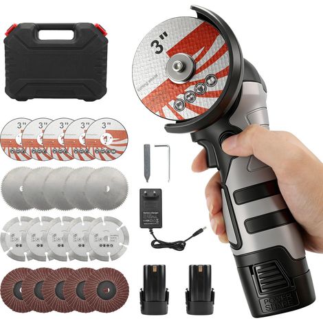 Meuleuse d'angle Sans Fil 16,8 V avec batteries 2 x 2000 mAh, électrique Petite Meuleuse 14000 RPM, Disqueuse 75mm, 20 Disques Tronçonnage, Pour Meulage, Polissage, Découpe (1/5)