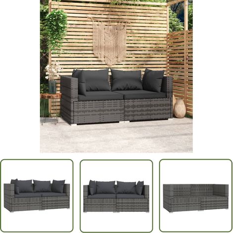 The Living Store 2-Sitzer-Sofa mit Kissen Grau Poly Rattan - Gartensofa - Ecksofa - Outdoor Möbel - Terrassenmöbel - Lounge Möbel (1/5)