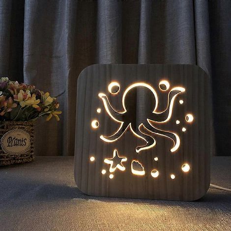 Veilleuse LED en bois en forme d'animal, lampe de bureau 3D rechargeable par USB, décoration pour chambre à coucher