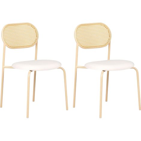 Set di 2 sedie da pranzo con seduta in tessuto e struttura in metallo con effetto legno intreccio viennese Adaver