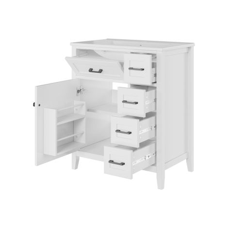 Meuble sous lavabo blanc 76cm, lavabo céramique et poignées noires