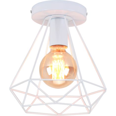 Plafones Retro De Diamante Lampara Techo 20CM De Metal Blanco Lustre Industrial E27 Lámparas De Colgar Vintage Antigua