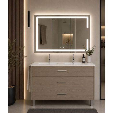 Badmöbel mit Waschbecken ORIGENBATH RIBERA ohne Spiegel 120x45 cm Doppelwaschbecken Smoky-Eiche (1/5)
