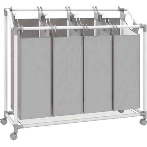 Cesto para la ropa sucia con 4 compartimentos 160 L con ruedas 97 x 38 x 81 cm gris (1/5)
