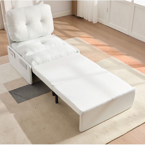 Canapé convertible 1 posto in lino bianco 81,5x92x90 cm, letto estraibile 80x165 cm (1/5)