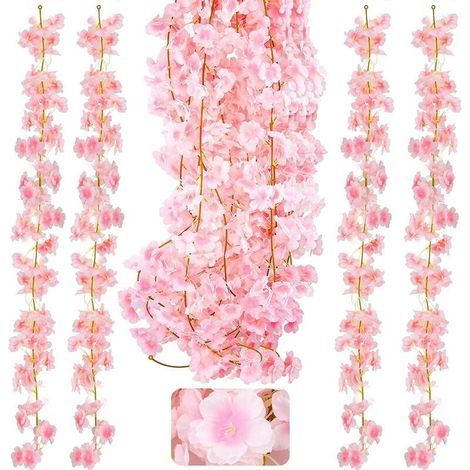 Set mit 4 künstlichen Kirschblütengirlanden, 175 cm, Seidengirlanden zum Aufhängen für Zuhause, Hochzeit, Garten, Wanddekoration, Party, 135 Blüten (hellrosa) (1/5)