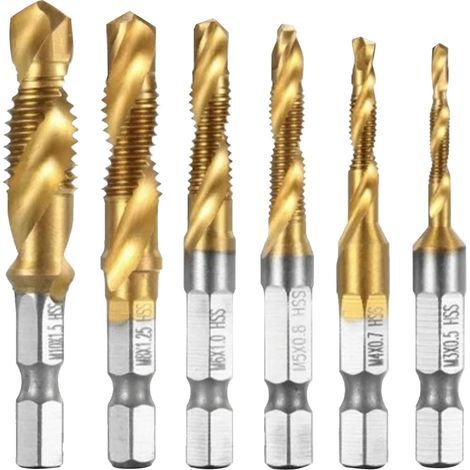 Set mit 6 Sechskant-Schaftbohrern, HSS-Spiralgewinde, Anfasbohrern (1/5)
