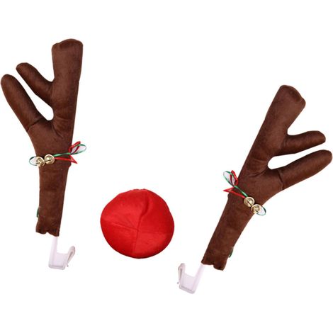 Ensemble de bois de renne pour voiture, mignon et amusant, avec clochettes, pour la décoration de Noël de votre voiture (marron). (1/5)