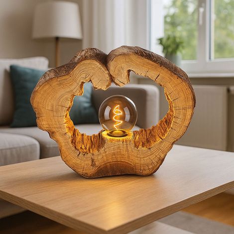Tischleuchte Baumstamm Nachttischleuchte Holzoptik Tischlampe Baumscheibe, Kunststoff, 1x E27, LxH 30,5 x 25,5 cm