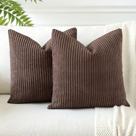 Housses de Coussins en Velours Côtelé Décoratif Canapé Taie d'oreiller Doux Decoration pour Maison Salon Chambre Canapé Décoration 40x40cm Lot de 2 (Marron Foncé) (1/5)
