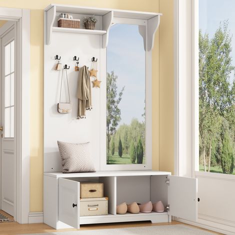 Mobile da ingresso 100x40x180 cm in MDF bianco, con vano contenitore FloraGrace (1/5)