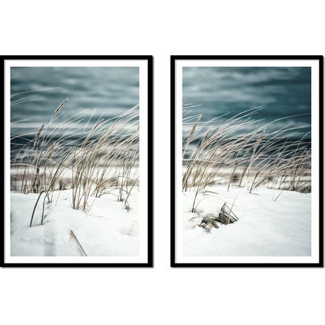 BILDPOSTER IM RAHMEN 53x73cm Diptychon Set mit 2 Gemälden Winter Field Boho P2181 (1/3)