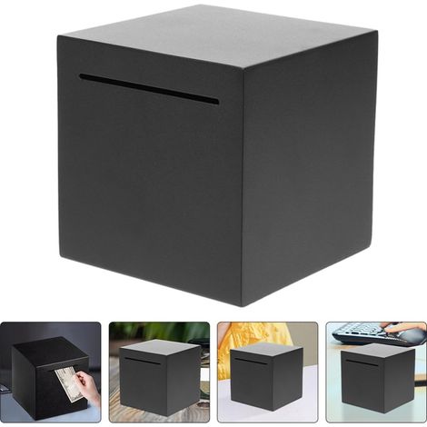 Salvadanaio - 15 x 15 x 15 cm - Salvadanaio non apribile - Adesivi decorativi 3D in omaggio - Salvadanaio per soldi - Acciaio inossidabile - Per adulti, ragazzi, ragazze e bambini - Nero (1/5)