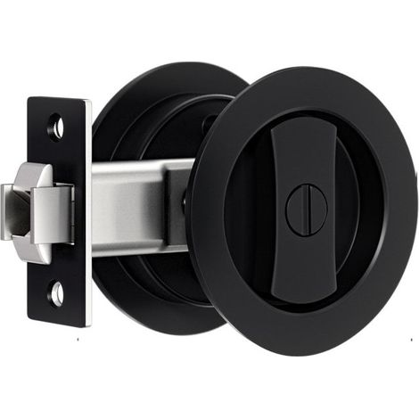 Serrure de porte coulissante Ronde poignée avec serrure porte coulissante 65mm Noir Poignée de porte Serrure invisible Poignées de porte de sans clé (1/5)
