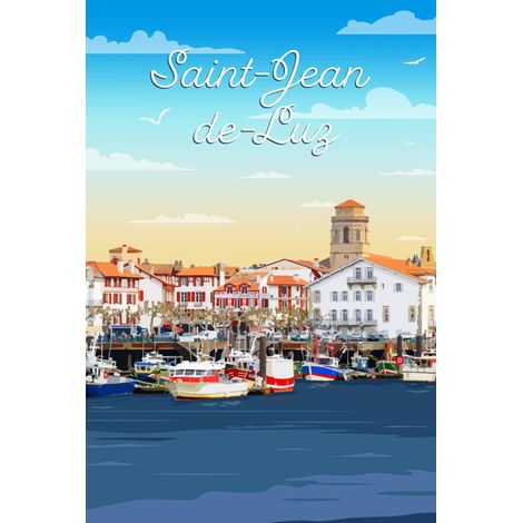 Tableau sur toile illustration Saint-Jean-de-Luz 45x65 cm - Impression sur Toile Murale Décorative - Image imprimée en HD sur Toile - Toile sur Châssis en Bois FSC - Fabriqué en France (1/5)