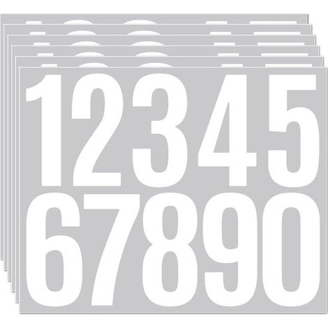 Lot de 6 feuilles d'autocollants chiffres – Blancs – Imperméables – Boîte aux lettres et porte (1/5)