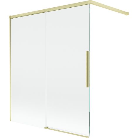 Mampara de ba帽era Mexen Rox de 2 hojas correderas 140 x 150 cm, transparente, dorado cepillado - 8C9-140-003-55-00