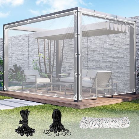 Bâche Transparente avec œillets, en PVC, 420 g/m², avec 20 Serre-câbles, 10 m de Corde de Fixation, 12 Bandes élastiques avec Boules, 8 Crochets élastiques (2 m x 4 m, Crochets) (1/5)