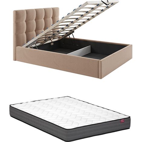 Letto con contenitore 200 x 200 cm - Velluto Beige + Materasso - MIRDAL di Pascal Morabito